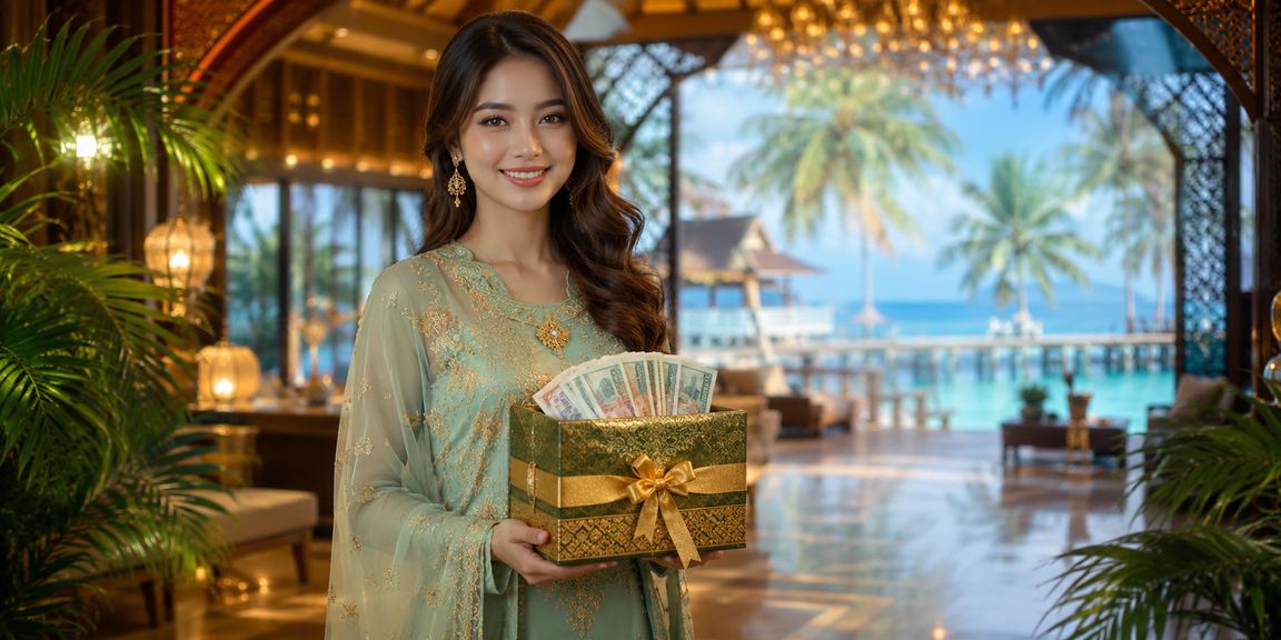 Suasana kasino bertema Hari Raya di Terengganu dengan hiasan meriah dan permainan roulette